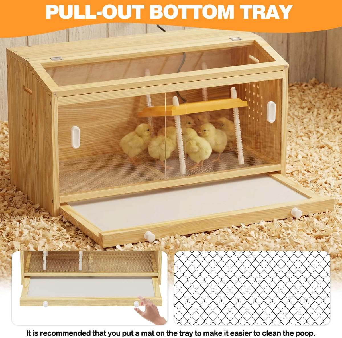Chick Brooder Box with Heating Plate & Drawers for Max 15 Chicks 32x16x18''