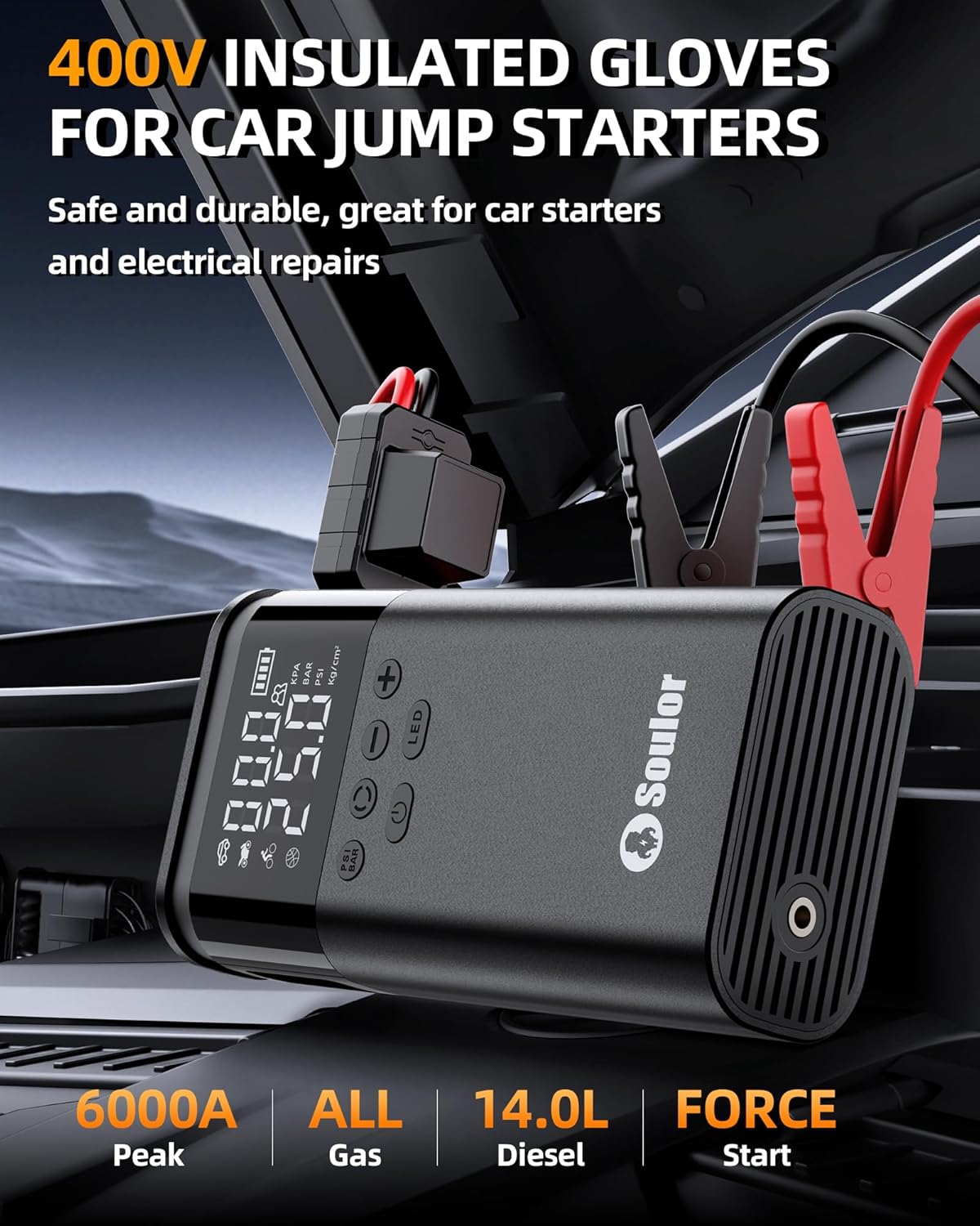 Jump Starter with Air Compressor, 6000A Battery Jumper Starter Portable, 12V Jump Box Car Jump Starter Portable with