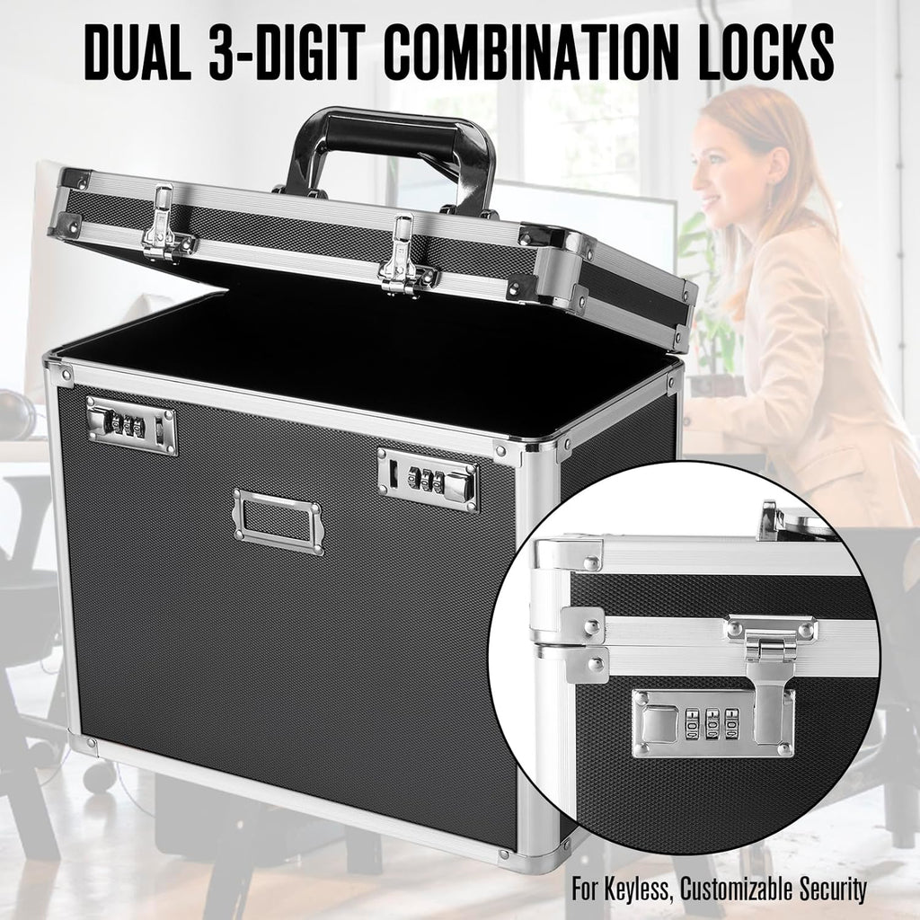 File Organizer Storage Box, Portable Locking Storage Totes - Storage Box with Dual Combination Locks for Filing
