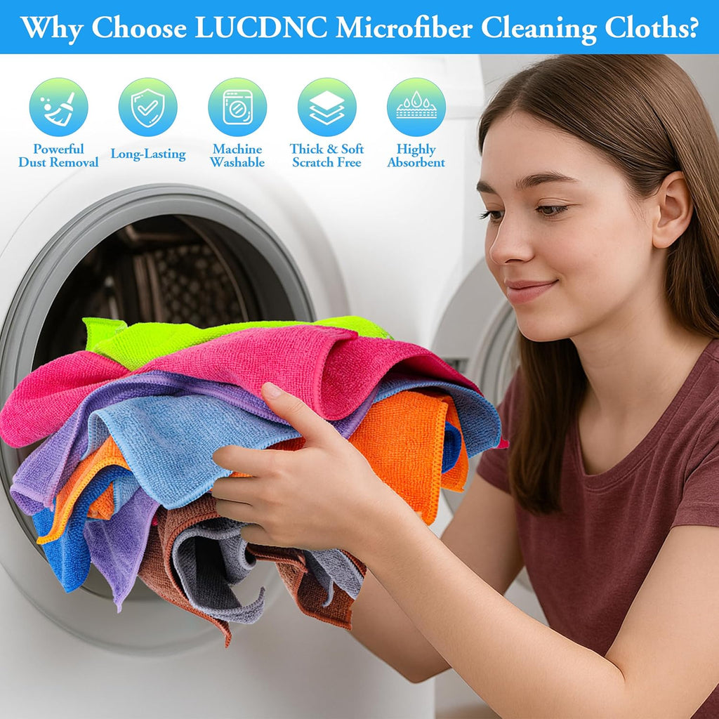 Microfiber Cleaning Cloths 16 Pack 8 Color Cleaning Rags for Housekeeping Home Kitchen Bathroom Car,11.5"X11.5" Soft