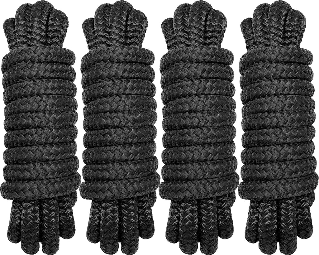 1/2" x 8' Boat Fender Lines (4-Pack) - Double Braided Nylon Dock Lines for Boats - Marine Grade Fender Ropes with 10"