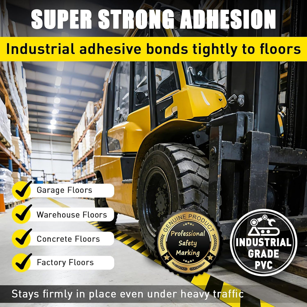Floor Marking Tape, 1.1mm Extra Thick, Yellow & Black, 2 Inch x 100FT