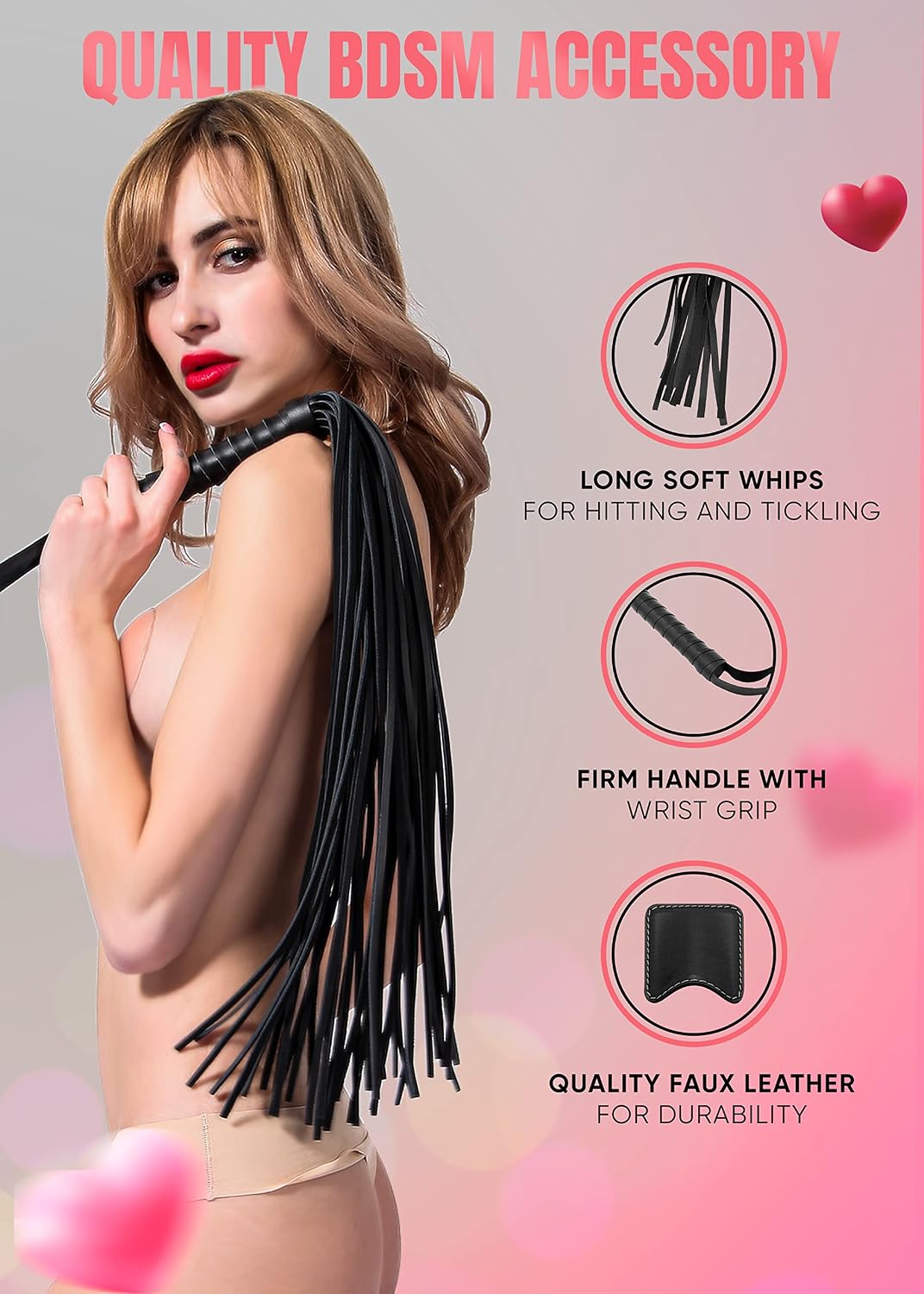 Adult Whip Riding Crop for Bedroom Black Faux Leather