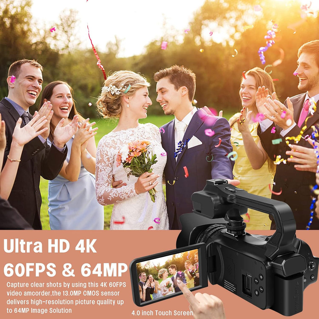 4K Video Camera Camcorder HD 64MP 18X Digital Zoom Vlogging Camera for YouTube Video Camera with WiFi, 4500mAh
