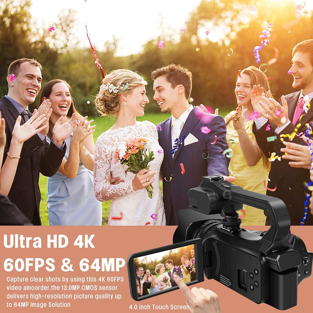 4K Video Camera Camcorder HD 64MP 18X Digital Zoom Vlogging Camera for YouTube Video Camera with WiFi, 4500mAh