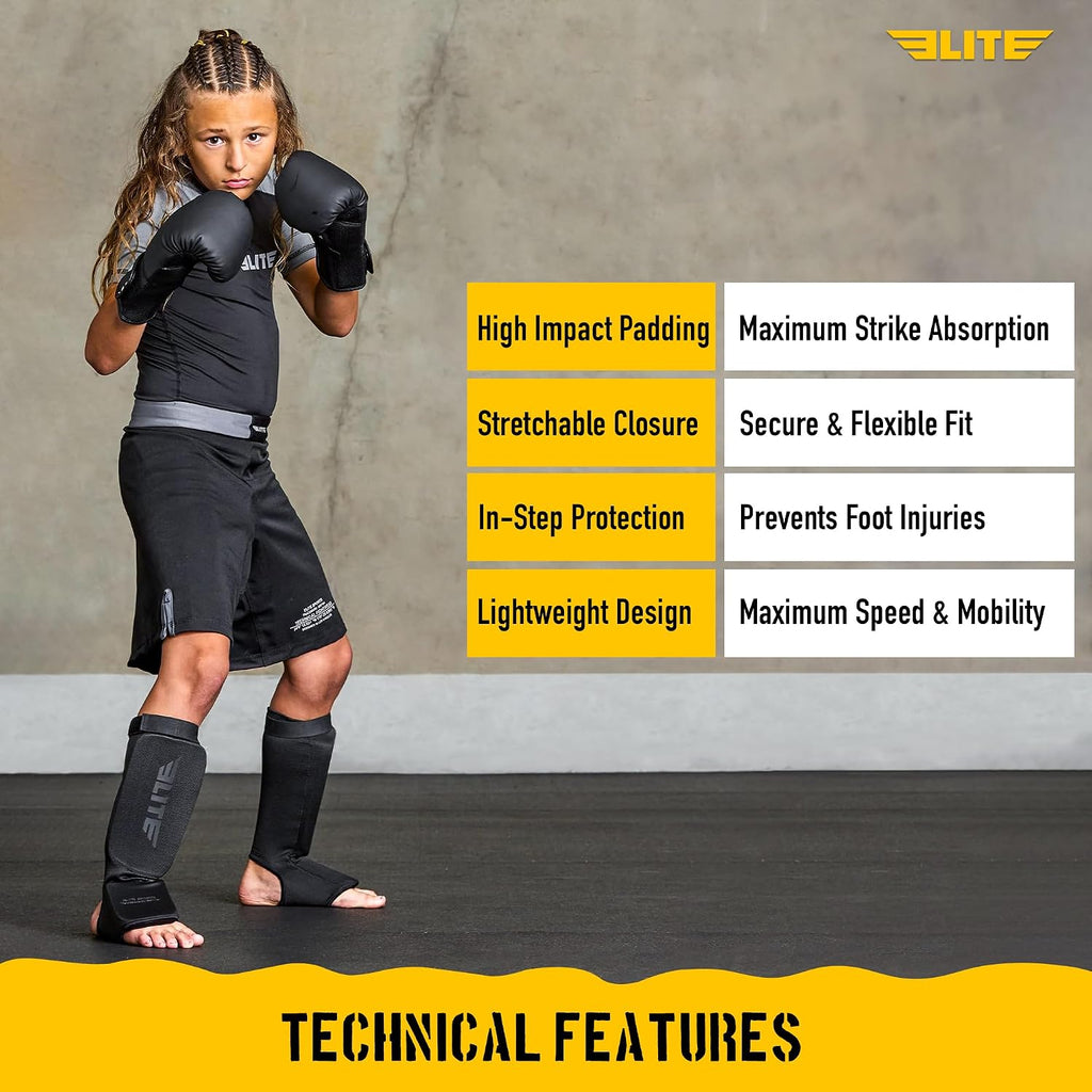 MMA Shin Pads for Muay Thai and Kickboxing, Protective Shin Guards with Instep Guard for Sparring and Training