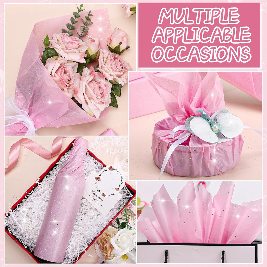 135 Sheets Glitter Pink Tissue Paper 20 x 14 Inch