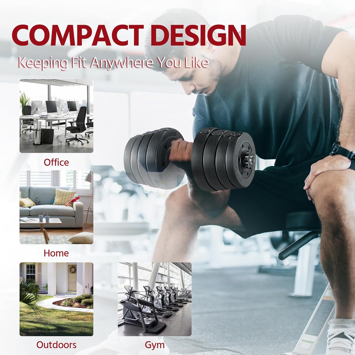 Adjustable Dumbbell Sets Free Weights for Women Men Beginner Dumbbells Changeable Home Gym Apartment Exercise &