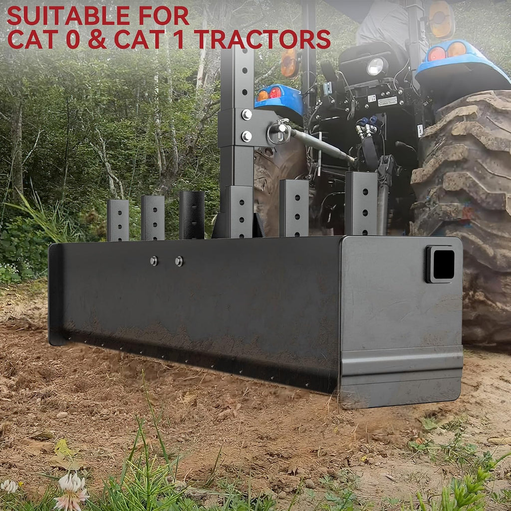55" Box Blade Tractor Attachment, Scarifier Shank for CAT1/0 | 55" Garden Lawn Mower Tractor Box Blade Fit for