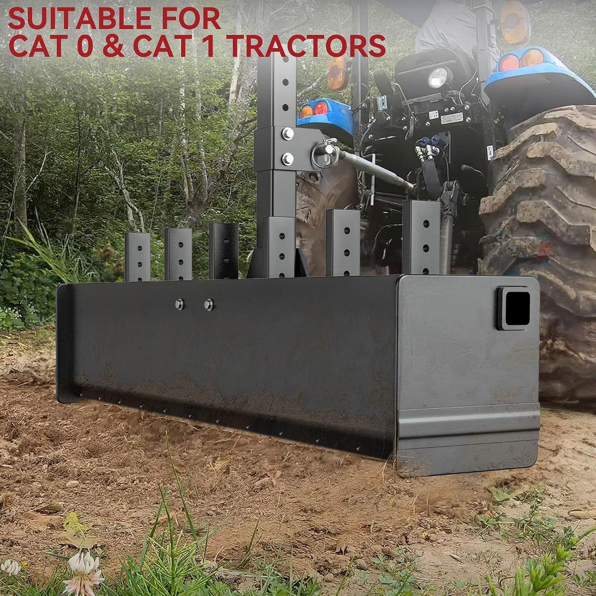 55" Box Blade Tractor Attachment, Scarifier Shank for CAT1/0 | 55" Garden Lawn Mower Tractor Box Blade Fit for