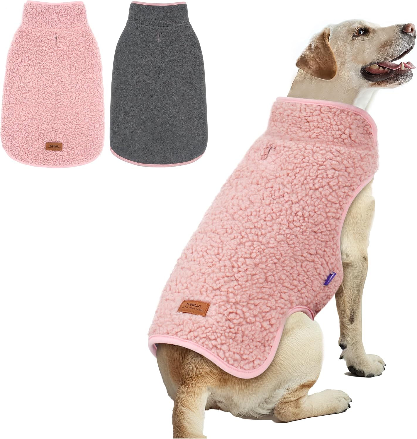 Sherpa Dog Coat Turtleneck Reversible Fleece Vest Sweater Thick Pet Clothes for Cold Weather Winter Jacket Warm Dog