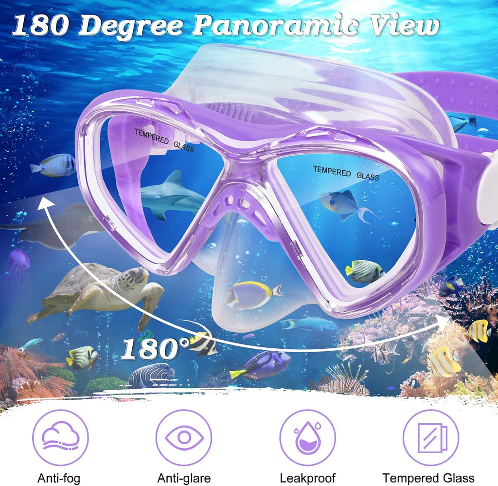 2 Sets Snorkeling Gear for Kids, Kids Snorkel Set for Ages 6-14, Dry Top Snorkel Mask Set for Youth Boys Girls