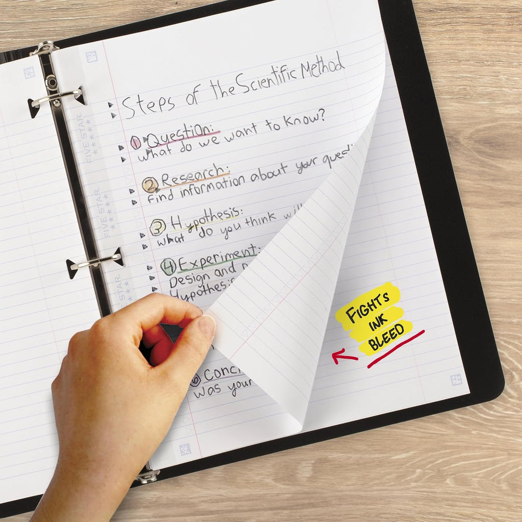 Loose Leaf Paper + Study App, Wide Ruled Filler Notebook Paper, Reinforced, Fights Ink Bleed, 8" x 10-1/2", 200