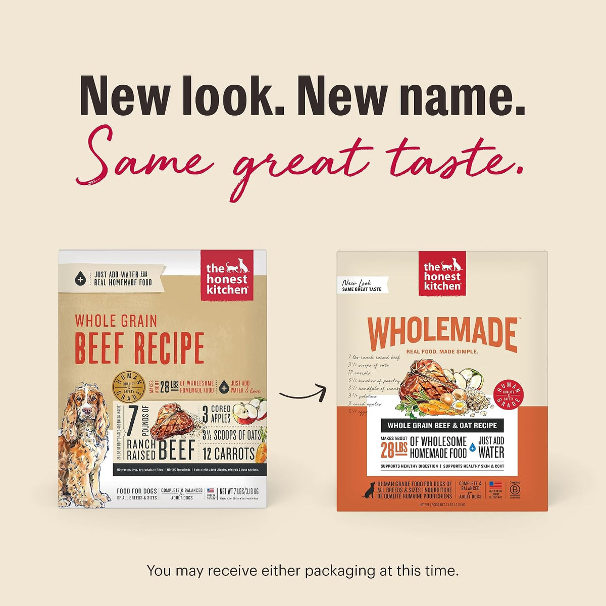 Wholemade Whole Grain Beef Recipe, Human Grade Dehydrated Dog Food, Just Add Water, Supports Healthy Digestion, Skin