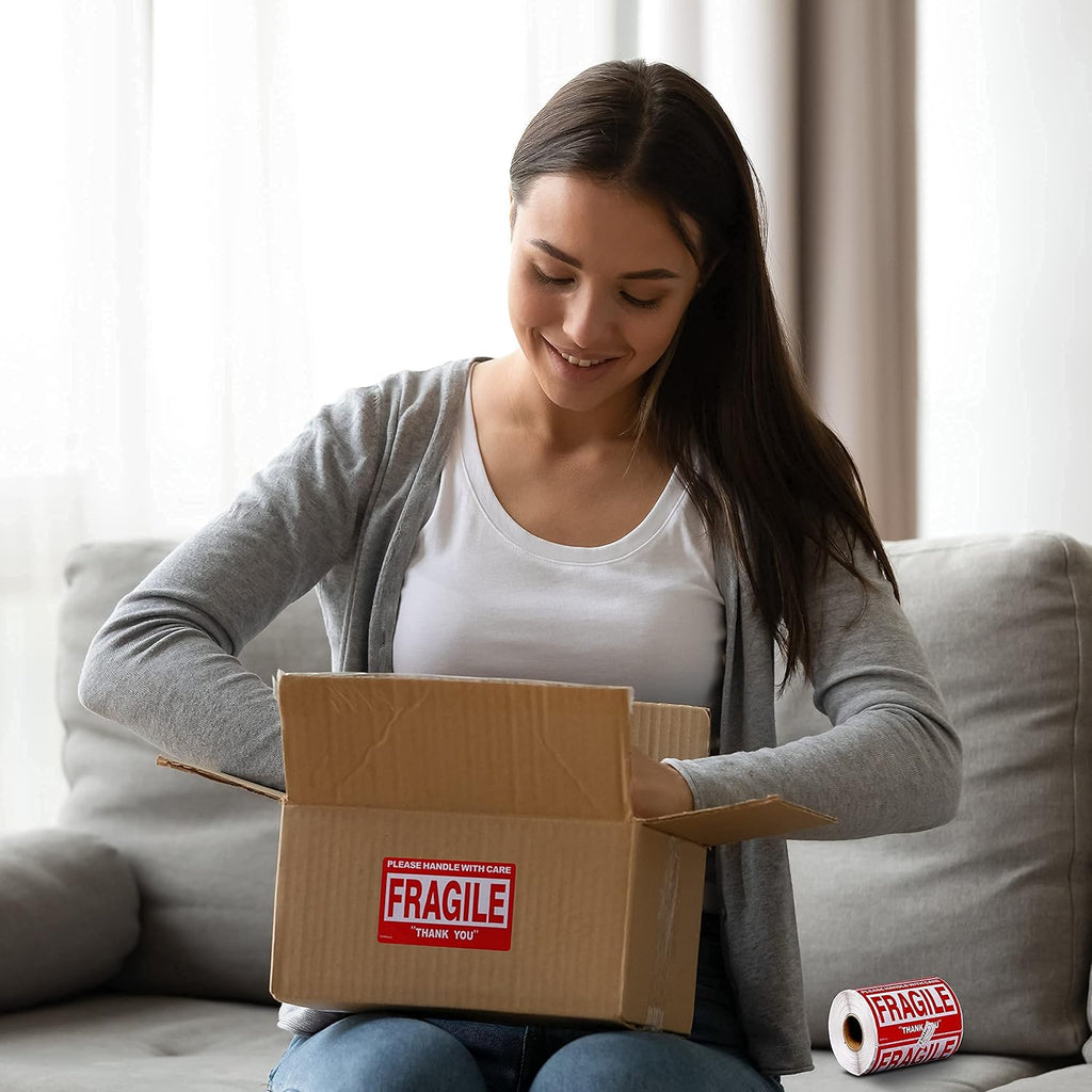 3 x 2 Inch – 100 Fragile Stickers for Shipping & Moving – Easy Tear, Permanent Adhesive, Handle with Care Stickers