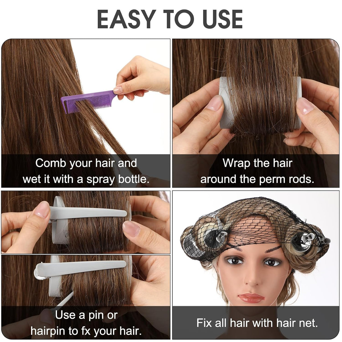 141 Pcs Plastic Hair Rollers Set with Clips and Pins,Grey | No Heat Curlers for Sleeping, Bulk Styling Set Includes