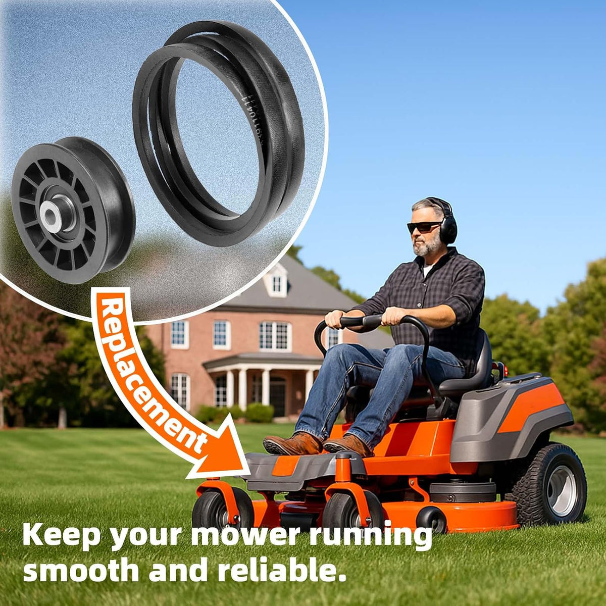 539110311 Idler Pulley & 539110411 Drive Belt Kit Compatible with Husqvarna Z254F Z200 RZ4623 CZ3815 CZ4217 Lawn Mower, Replace 607163 14259 12400