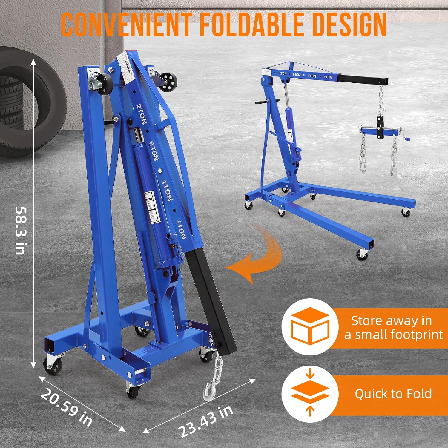 2 Ton Hydraulic Engine Hoist Cherry Picker, 4400LBS, Blue