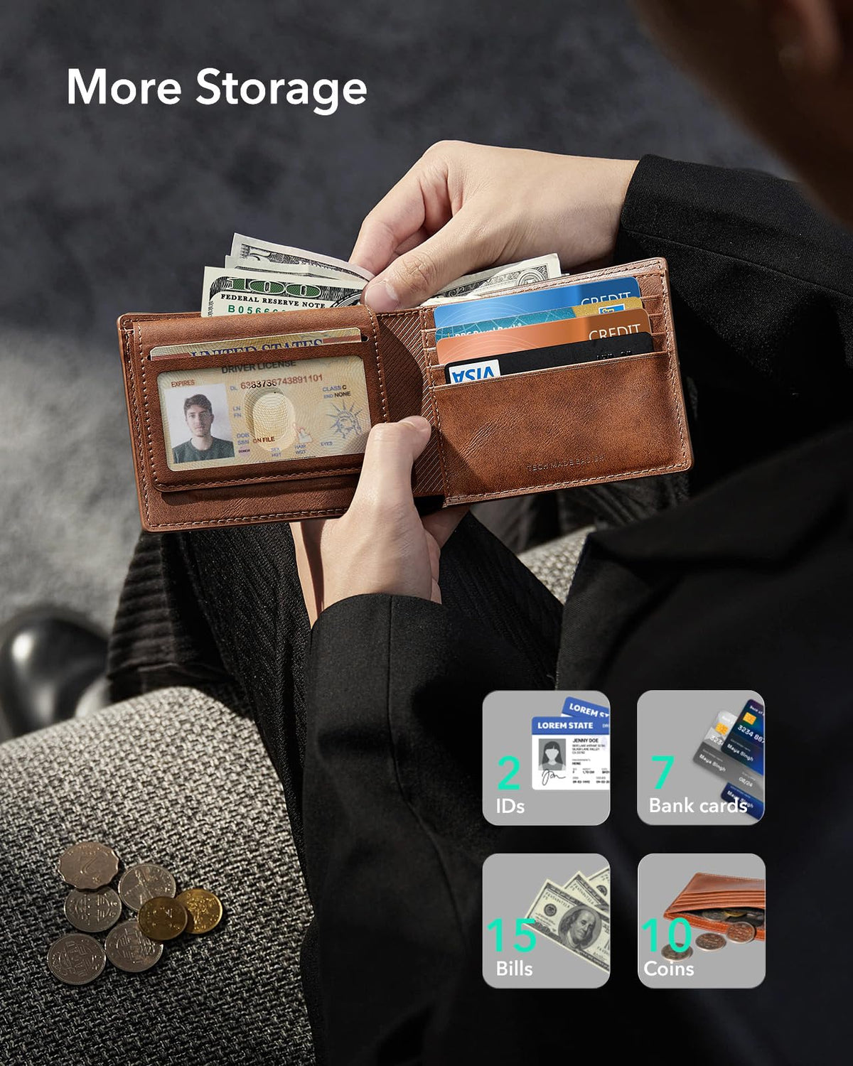 Wallet for Men with Find My Functionality, Holds 9 Cards and 15 Bills