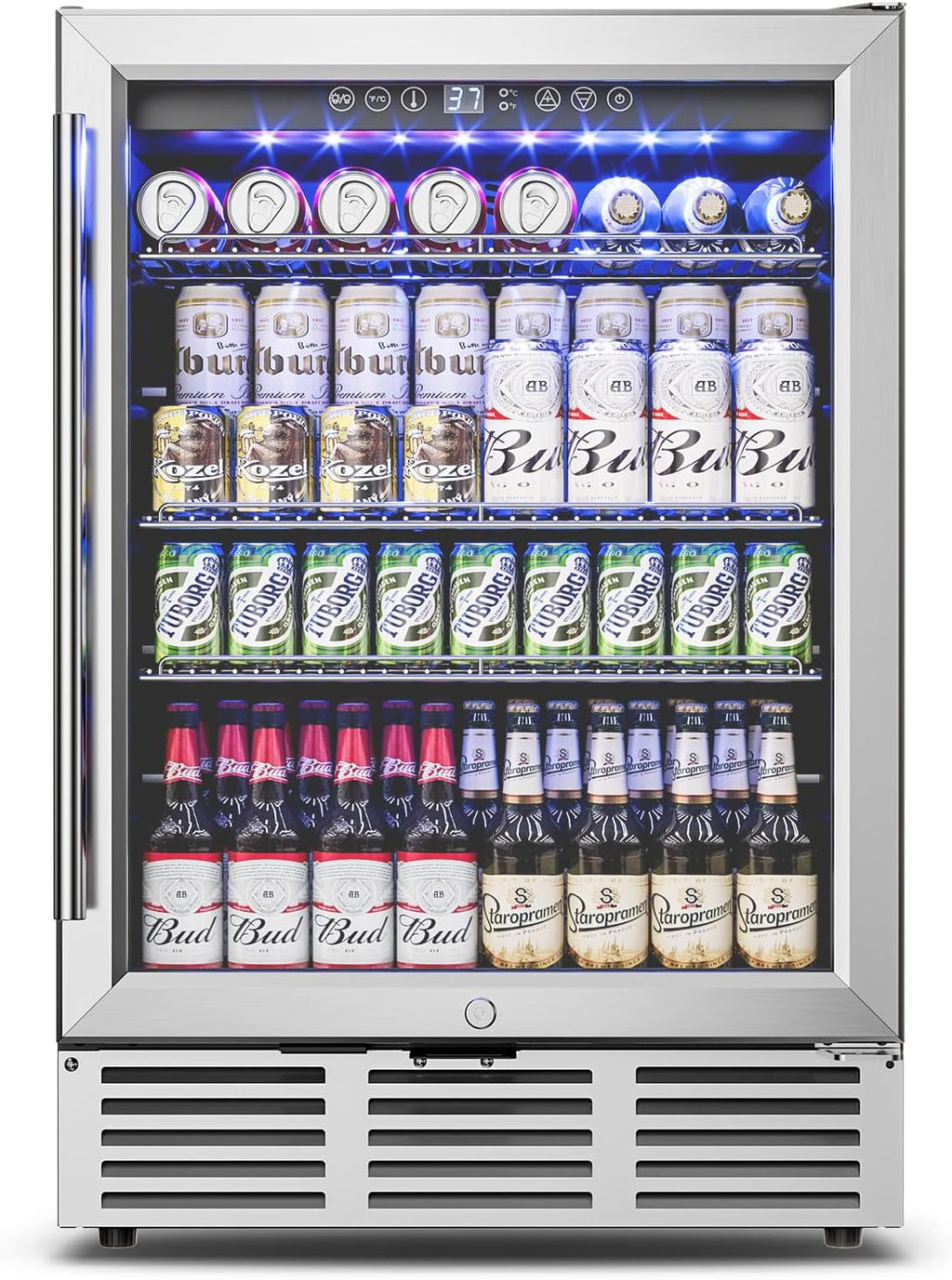 24 Inch Beverage Refrigerator Under Counter,180 Cans,Silver