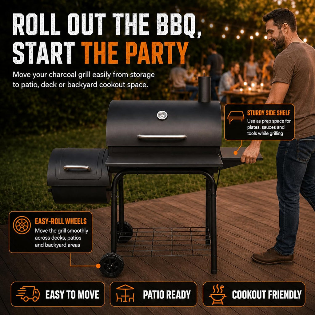 Charcoal Grill with Offset Smoker: Spacious Barrel Charcoal Grills