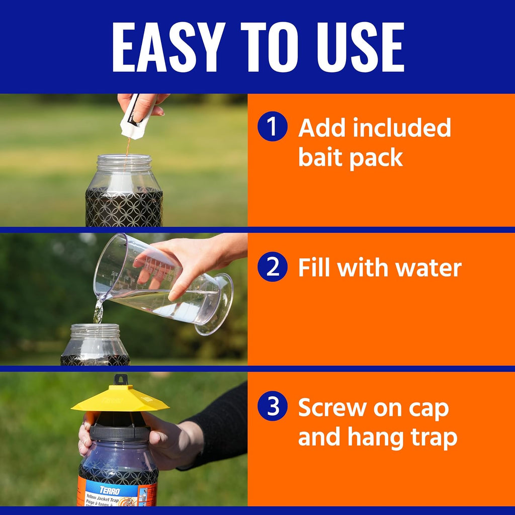 Outdoor Yellow Jacket Trap with Bait - Easy to Use - T362 - No Chemical Insecticides - Effective Yellowjacket Trap