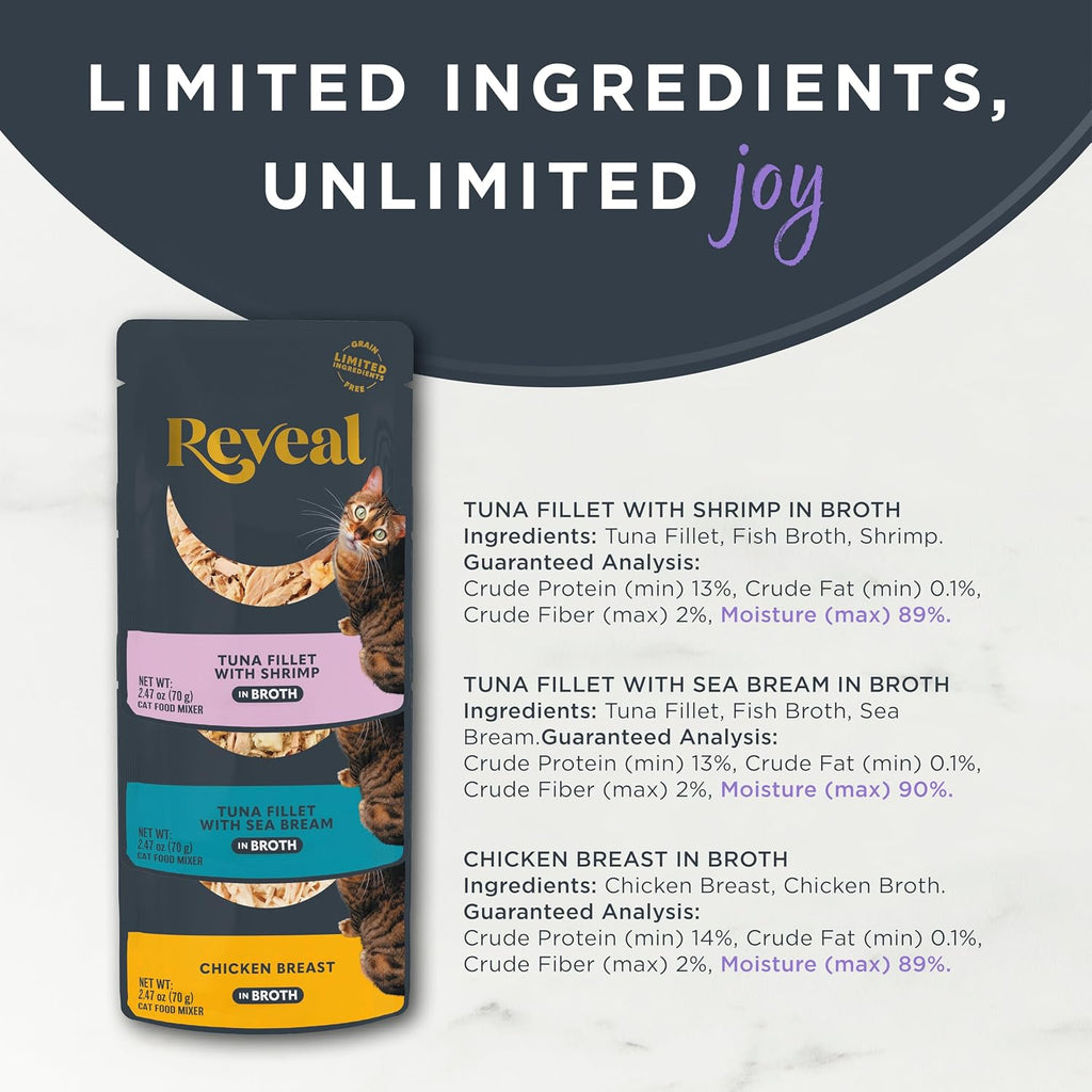 Natural Wet Cat Food, 12 Count, Grain Free, Limited Ingredient Cat Food Pouches, Fish and Chicken Variety in Broth