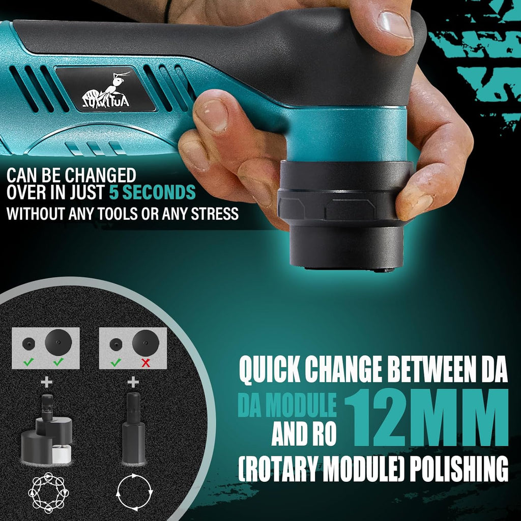 Cordless Mini Car Polisher Buffer, 6 Speeds, 2Pcs 2000mAh 1/3inch Orbital and Rotary Fast Change Polisher for Car