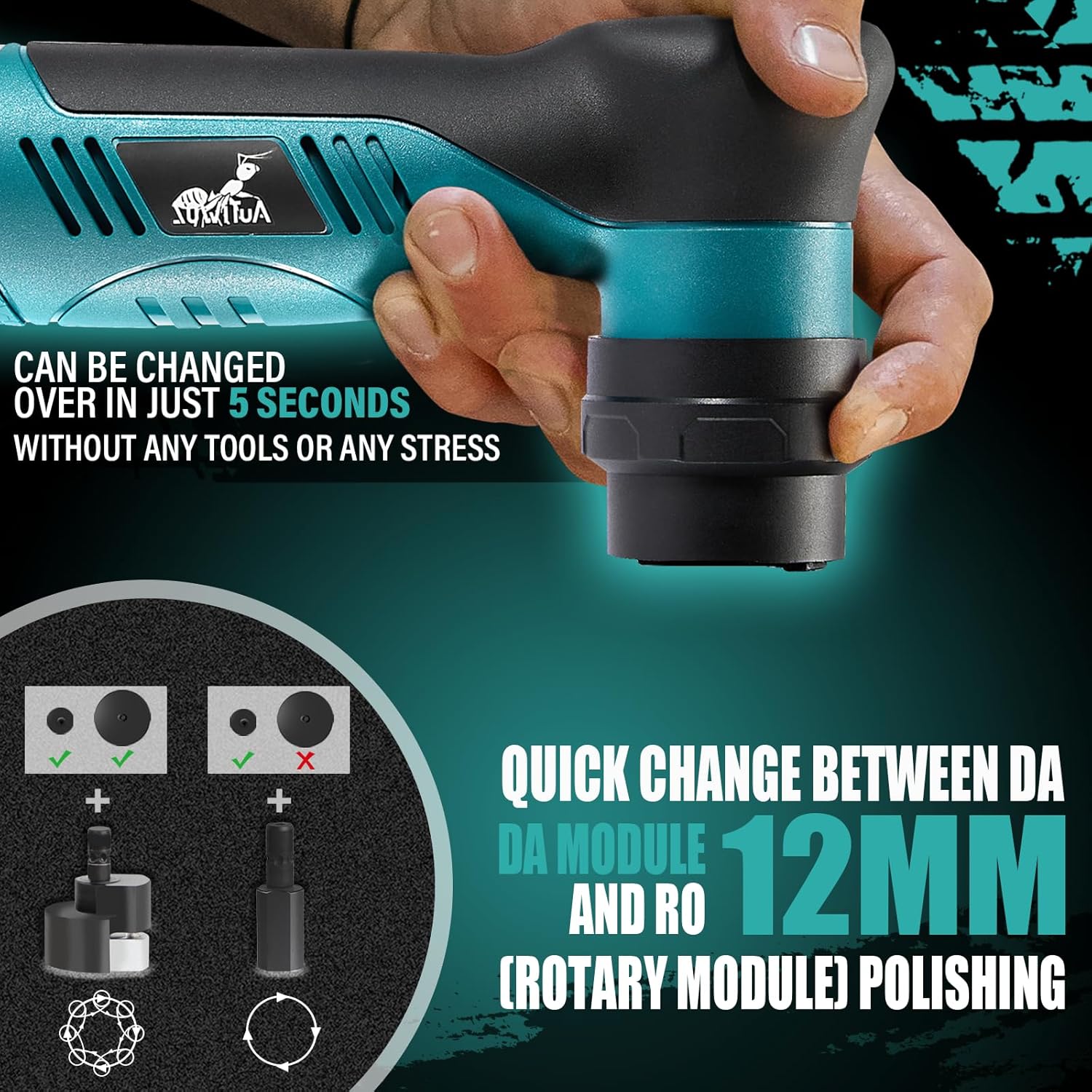 Cordless Mini Car Polisher Buffer, 6 Speeds, 2Pcs 2000mAh 1/3inch Orbital and Rotary Fast Change Polisher for Car
