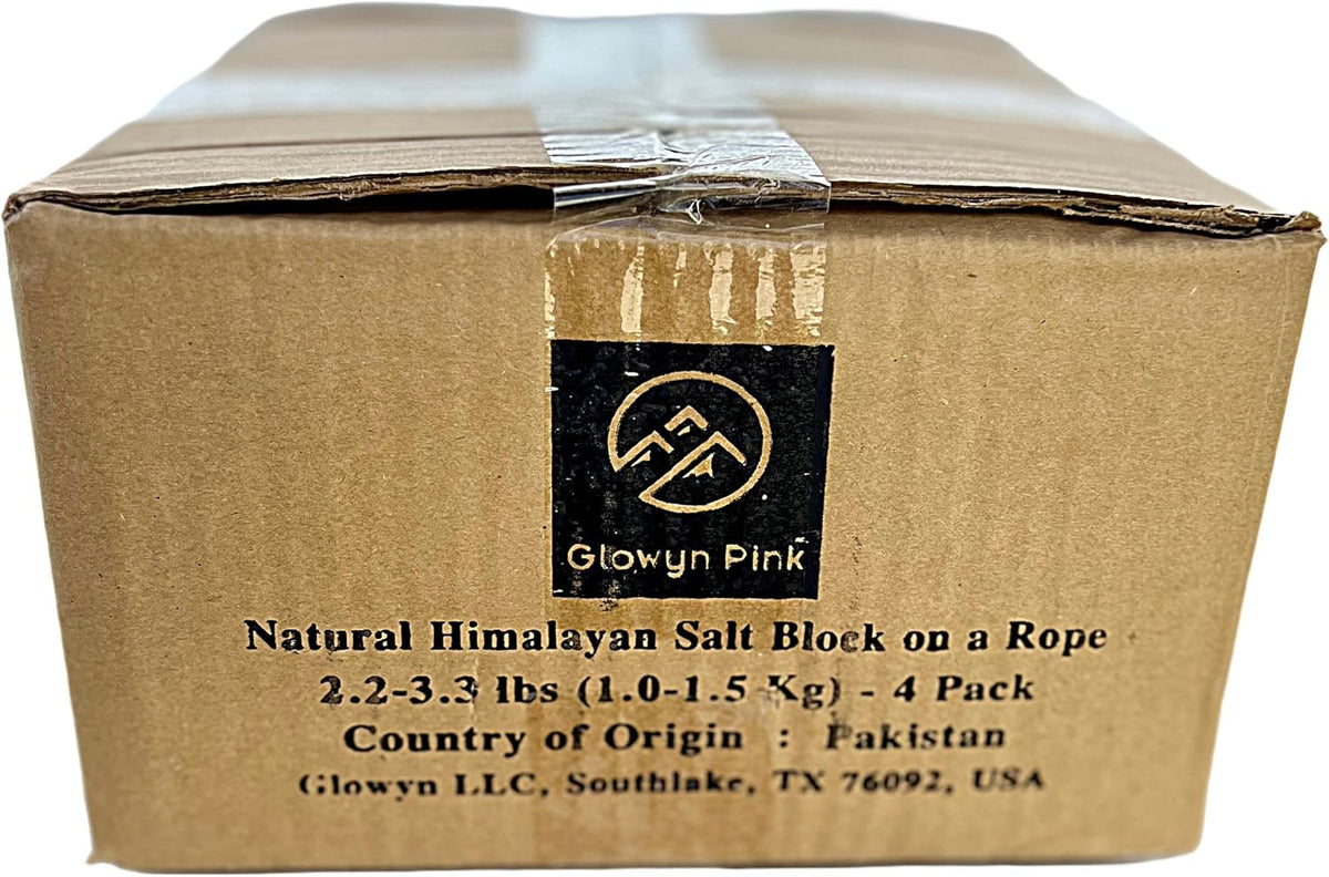 Himalayan Mineral Salt Block on Rope Pack of 4 (3lbs each) – 100% Organic Pink Salt Lick for Horses and Livestock.