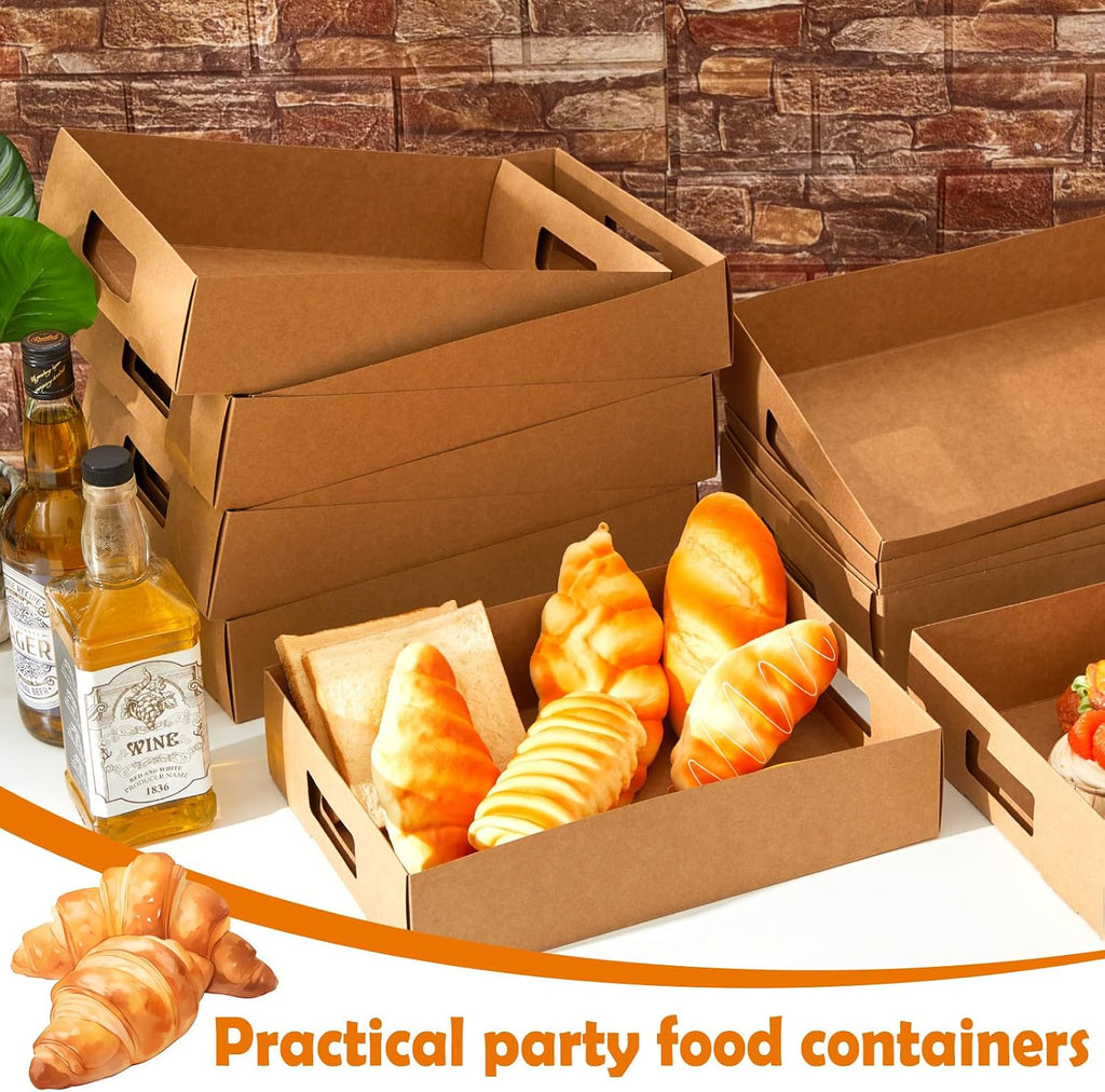 50 Pack Cardboard Disposable Food Trays, Brown, 13" X 9" X 3"