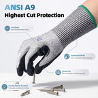 Beyond-Palm A9 Cut Resistant Work Gloves - Extended Wrist Protection, Sandy Nitrile Grip, Breathable, Touchscreen