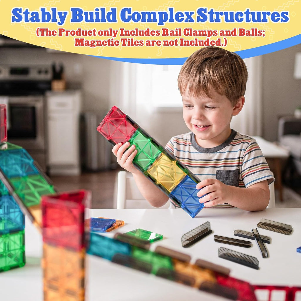 Magnetic Tiles Rail Pack 18-Pieces Magnetic Rail Clamps with Marble Run