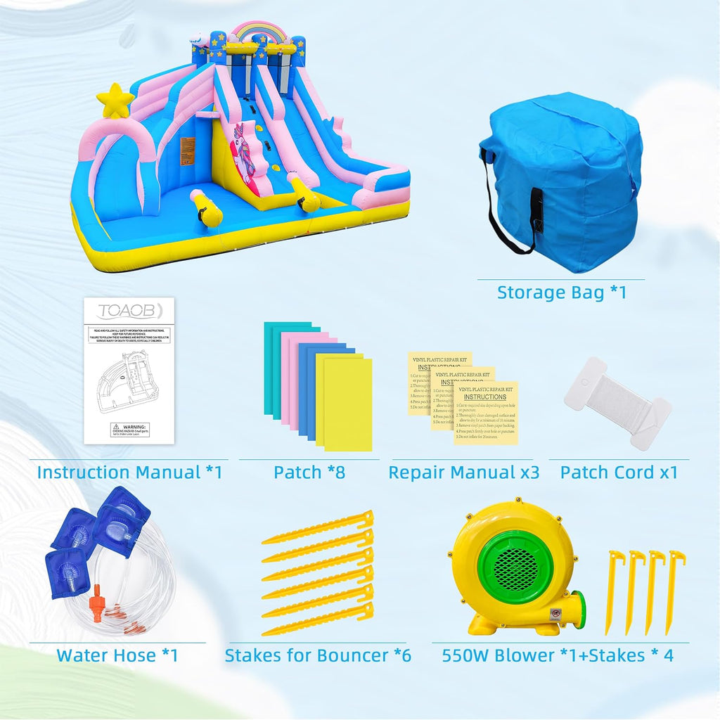6 in 1 Inflatable Water Slide Bounce House for Kids Backyard | 550W Blower, 840D Oxford, Inflatable Water Park