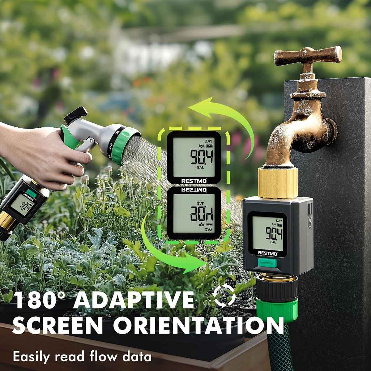 RESTMO Smart Water Flow Meter with Screen Backlight, APP Control