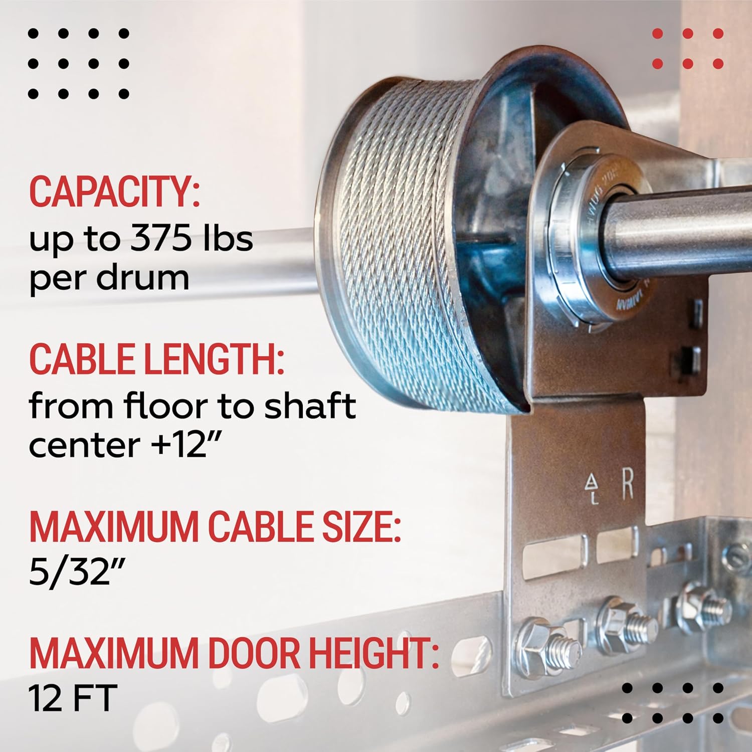 Garage Door Cable Drums Pair, Up to 12 Ft Doors, 1 Inch Tube Shaft