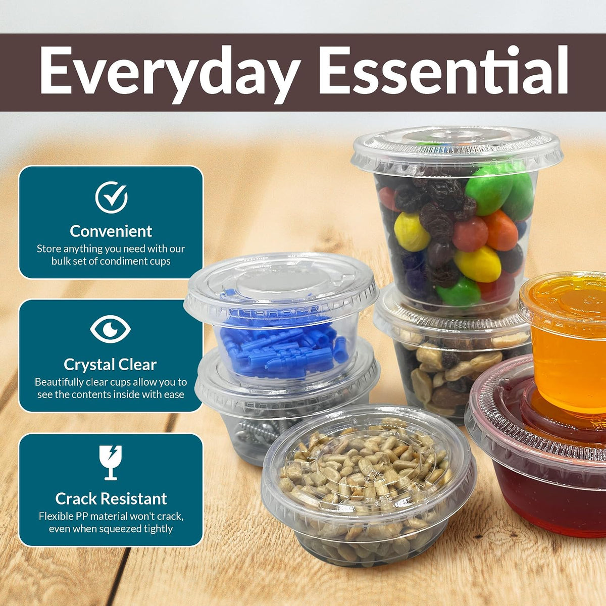 1 oz Small Containers with Lids 250 Sets | Plastic Portion Cups