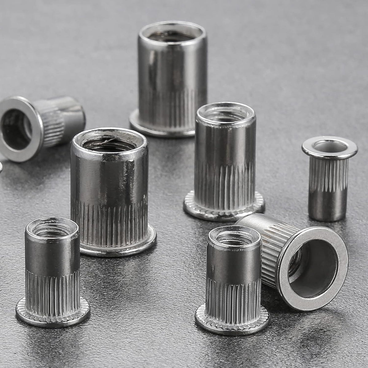 Wensilon 20Pcs Rivet Nut M12 Metric Stainless Steel 304 Finish Flat Head Rivnut Threaded Insert Nut Knurled Body