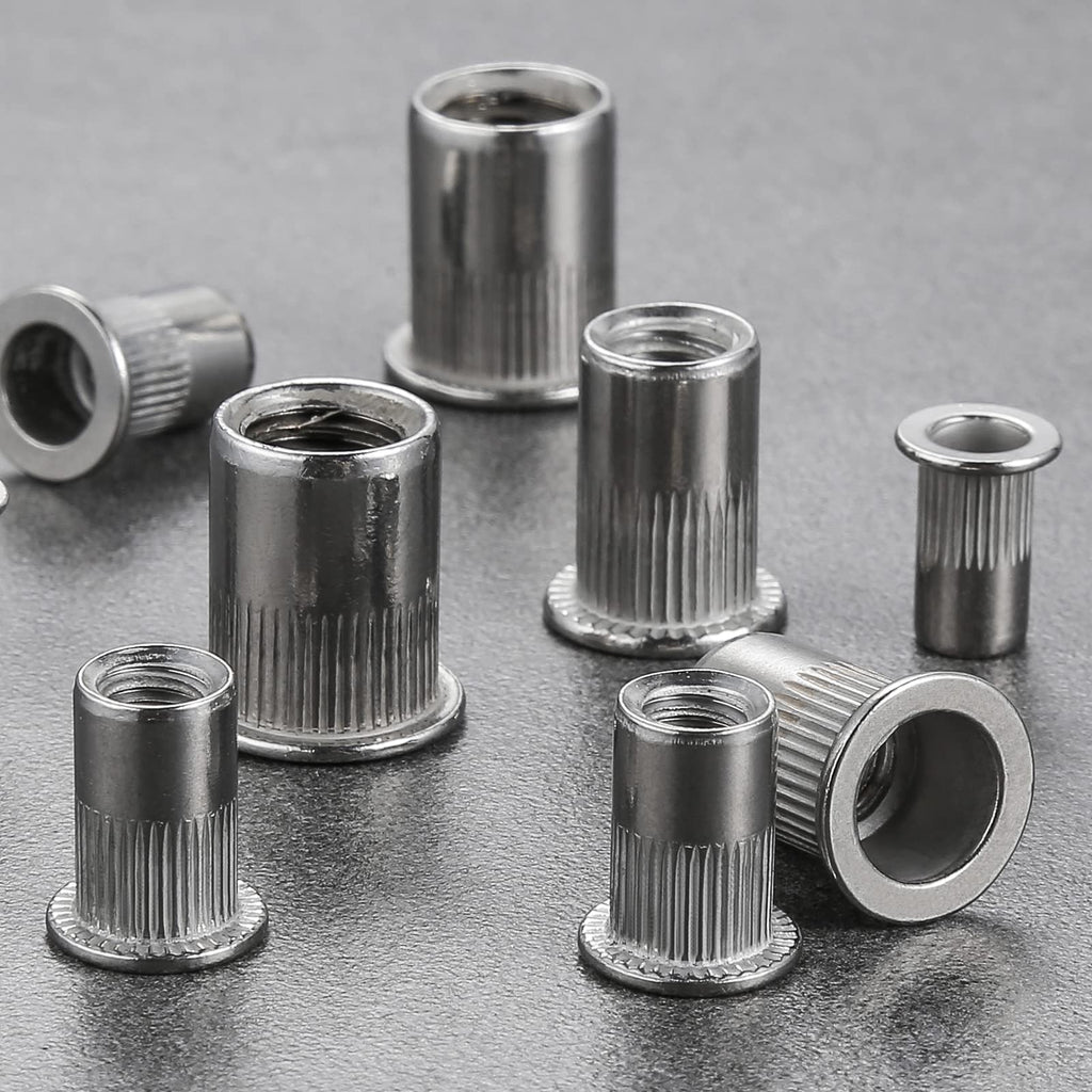 Wensilon 200Pcs Rivet Nut M3 Metric Stainless Steel 304 Finish Flat Head Rivnut Threaded Insert Nut Knurled Body