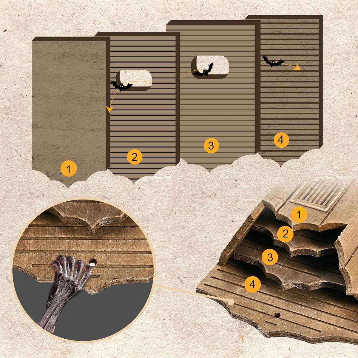 Bat House for Outdoors, Castle 3-Chamber Bat Box, 100-Capacity
