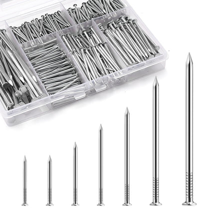 510 Pcs Hardware Nails Stainless Steel Nails Assortment Kit,7 Sizes Mix Rust-Proof Common Nails for Wood, Fence