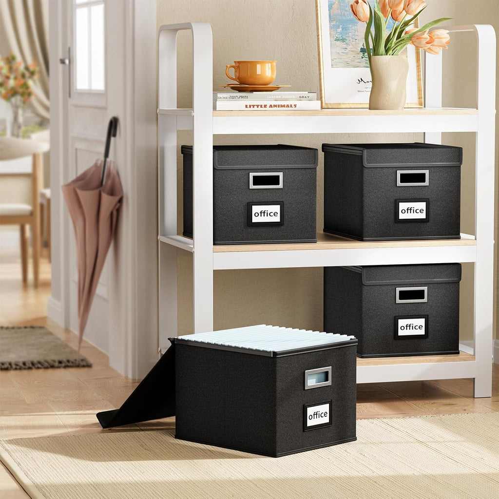 File Organizer Box with Lid, Collapsible File Folder Organizer for Office Document Storage, Filing Box with Plastic