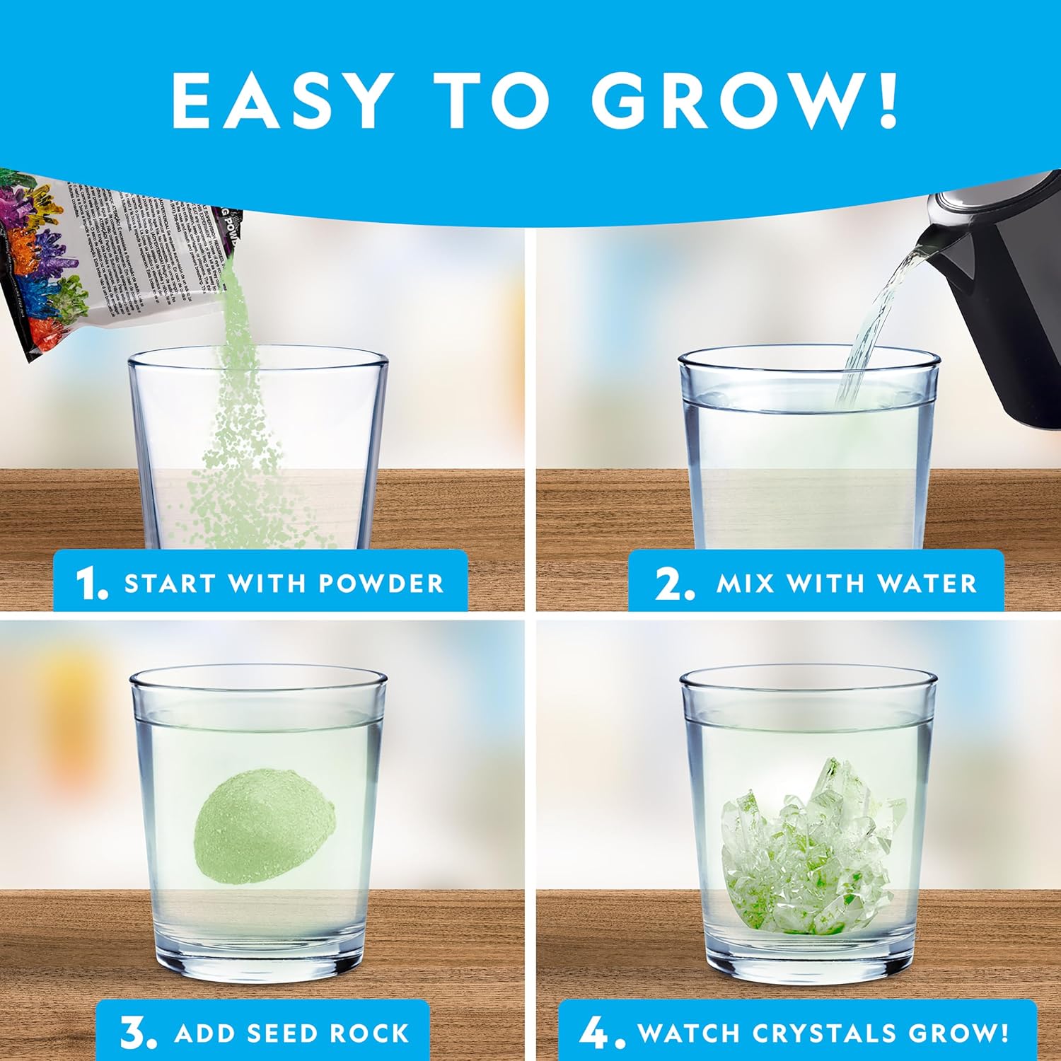 National Geographic Jumbo Crystal Growing Kit - Grow Your Own Giant Glow in The Dark Crystal in a Few Days, Science