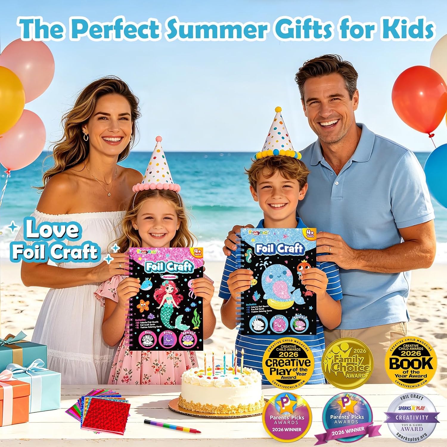 Foil Art Craft Kit for Kids, Sparkly Birthday Gift Toy for Kids