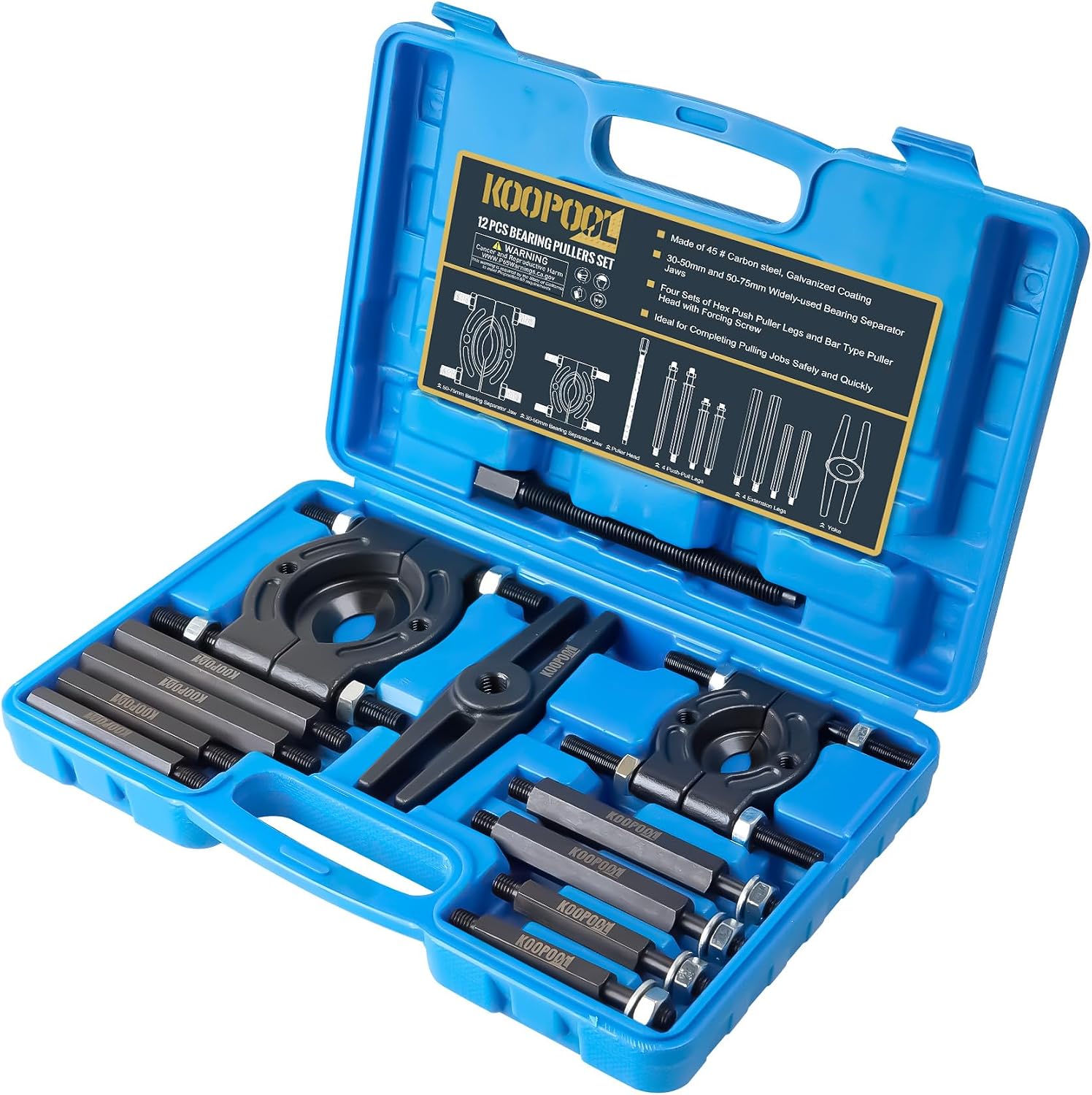 12-Piece Bearing Puller, Wheel Hub Puller Set, Wheel Bearing Removal Tool, Blind Bearing Puller, 5 Ton Capacity