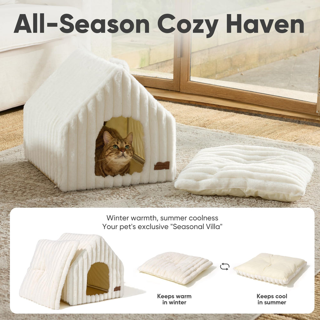 Cat Bed Cave, Enclosed Washable Covered Dog Bed with Support Frame