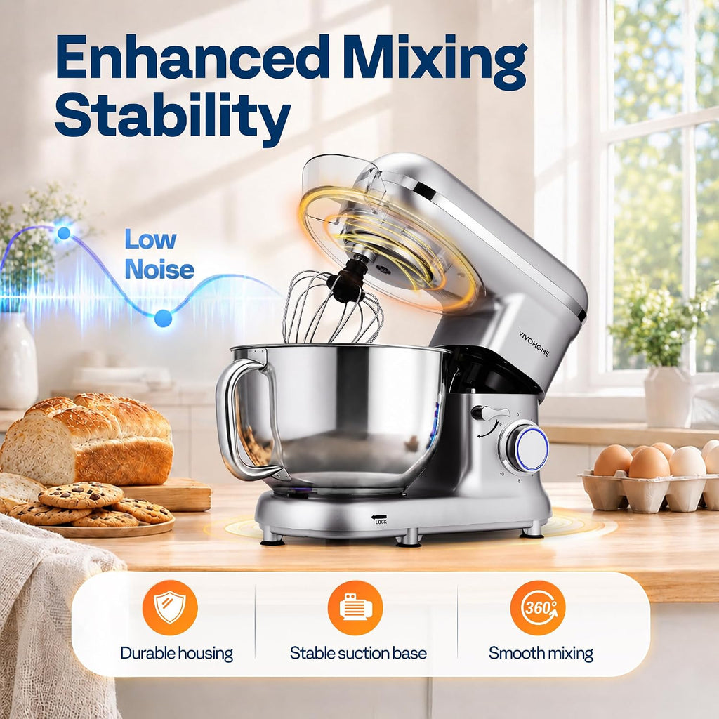 Stand Mixer, 6-Quart Tilt-Head Kitchen Mixer with Bowl, Silver