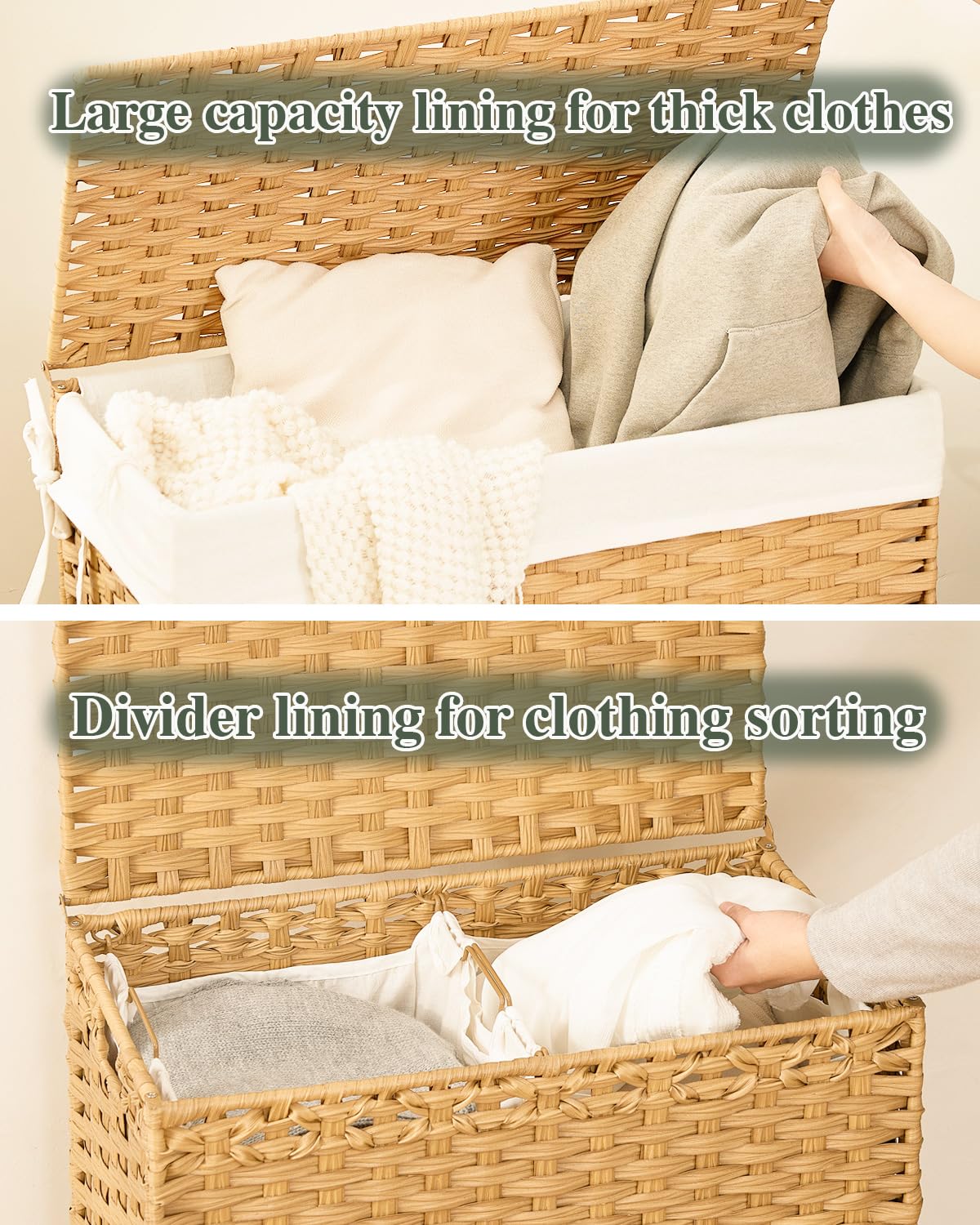 Laundry Hamper with Lid Wicker Laundry Basket 112L, Natural
