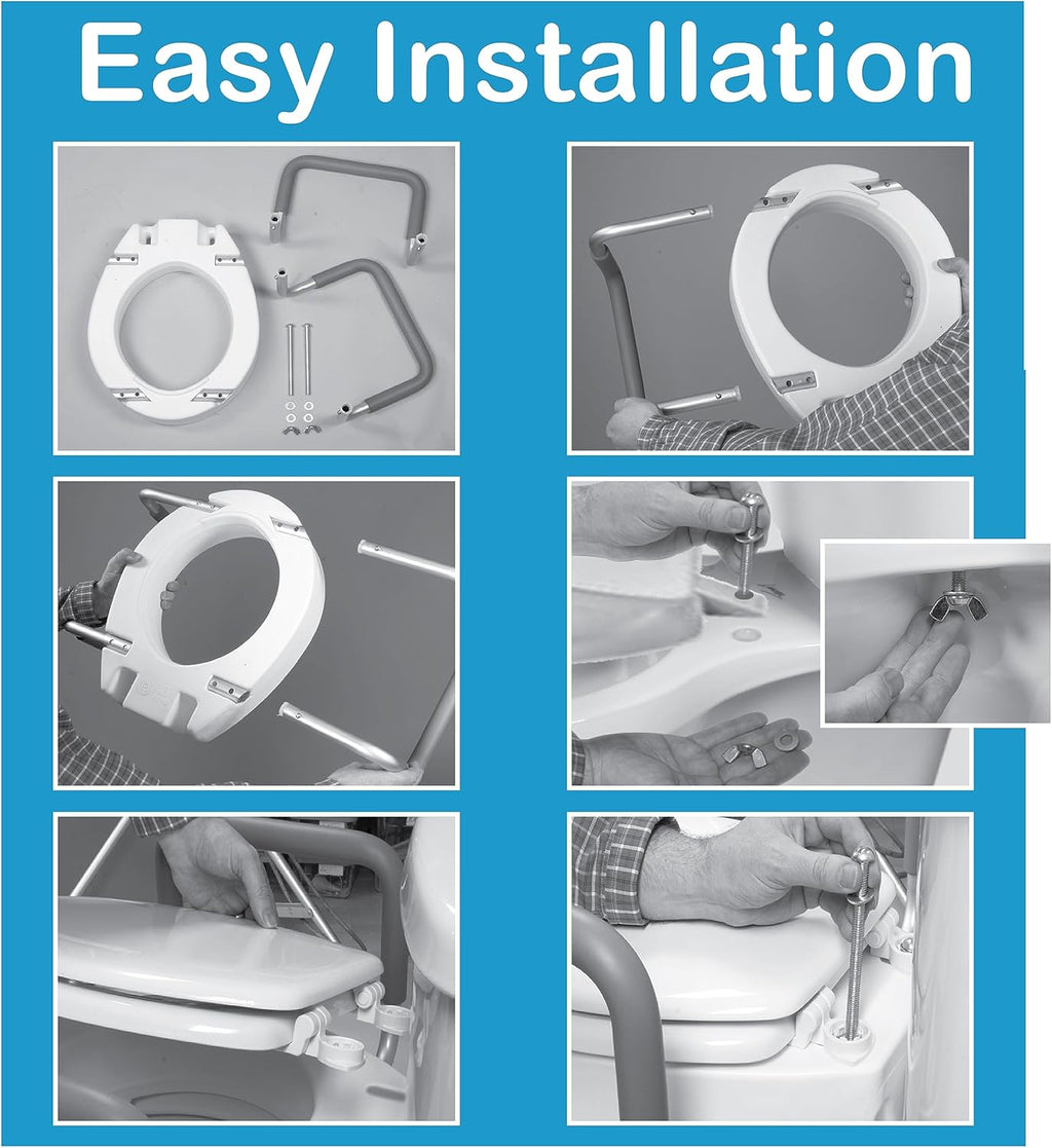 3.5 Inch Raised Toilet Seat with Arms, Round Toilet Seat Riser, 300 lbs Capacity, Elevating and Raising Seat for