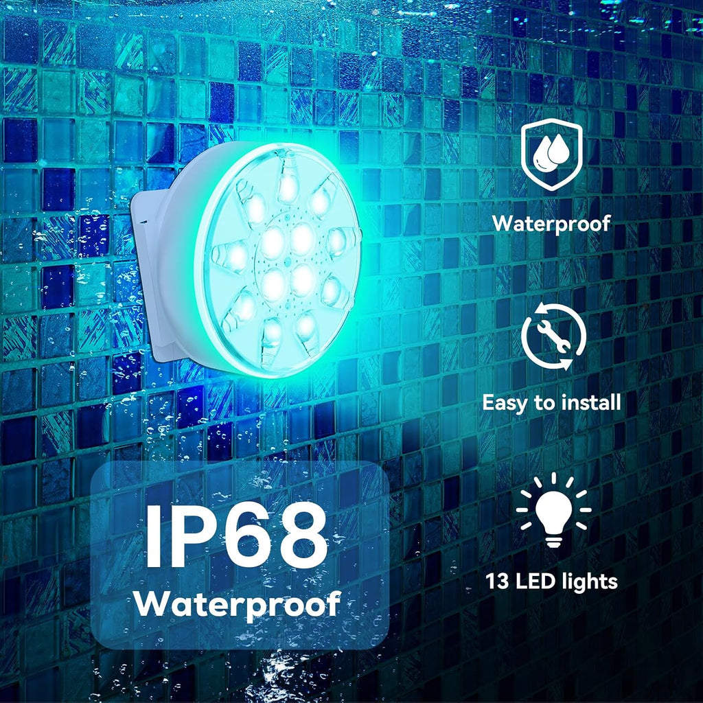 Pool Lights - 2 Pack, Rechargeable Submersible LED Pool Lights with Remote, IP68 Waterproof Underwater Pool Decor